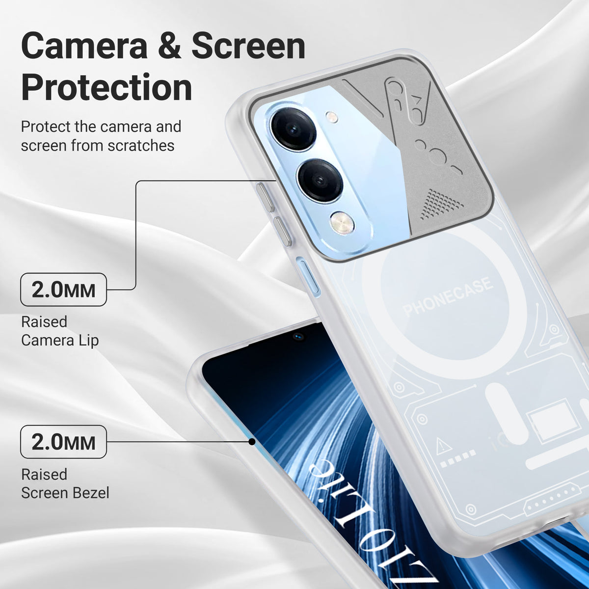 For Vivo iQOO Z10 Lite Metallic Back Cover Case (Metallic Camera Protection & Buttons | Translucent Milky Shade | Hard Polycarbonate)