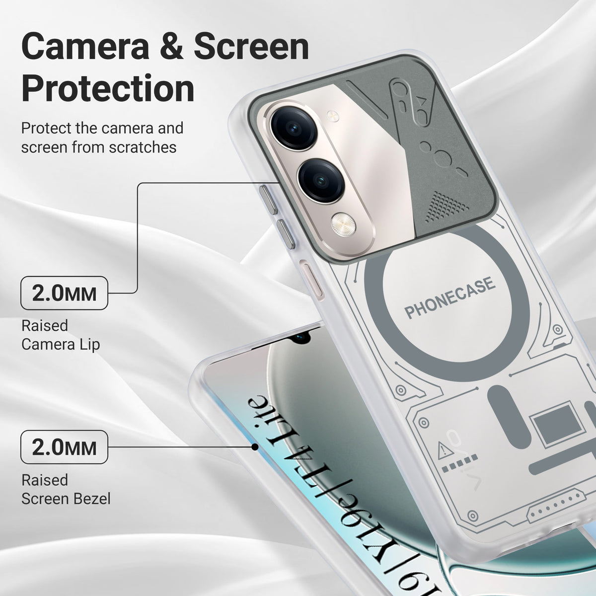 For Vivo Y19 | Vivo Y19e | Vivo T4 Lite Metallic Back Cover Case (Metallic Camera Protection & Buttons | Translucent Milky Shade | Hard Polycarbonate)