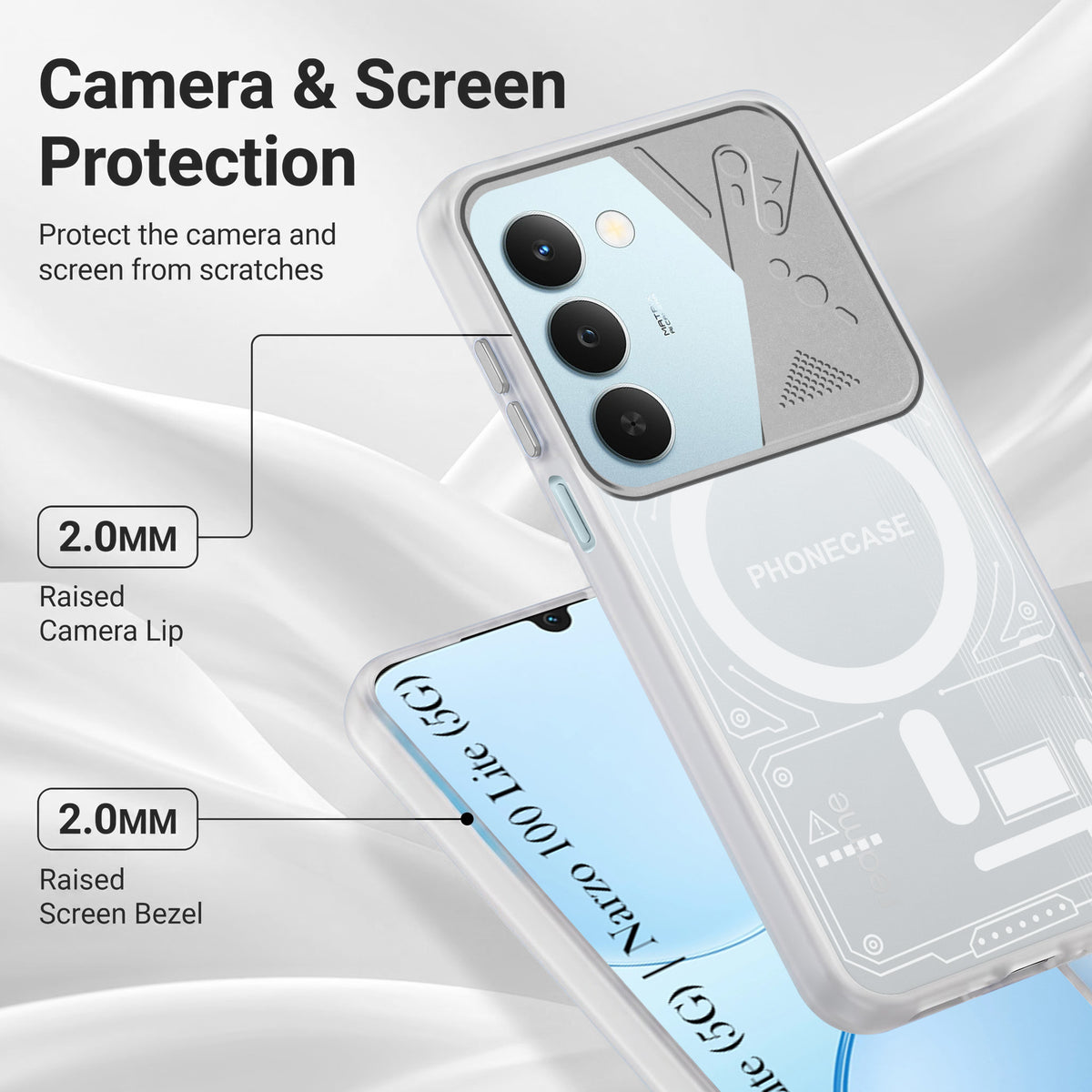 For Realme P4 Lite 5G | Narzo 100 Lite 5G Metallic Back Cover Case (Metallic Camera Protection & Buttons | Translucent Milky Shade | Hard Polycarbonate)