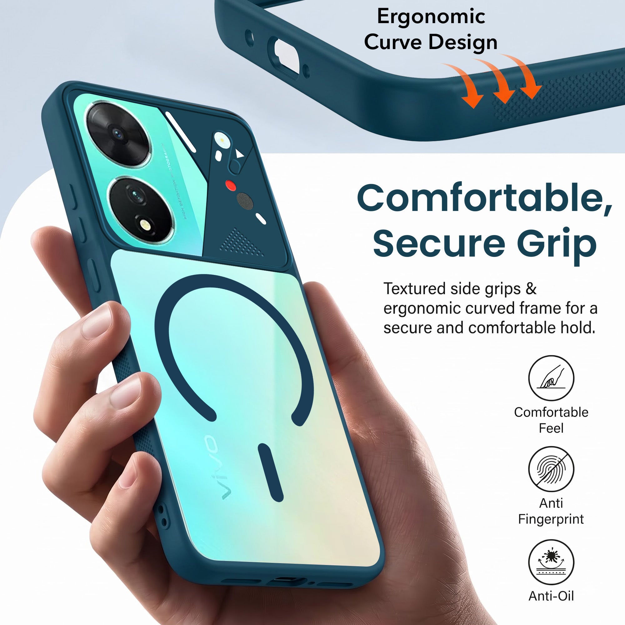 For Vivo T2 Back Cover Case Lifetime Anti-Yellow Clear (Camera Protection | Side Grip | Wireless MagSafe Compatible)
