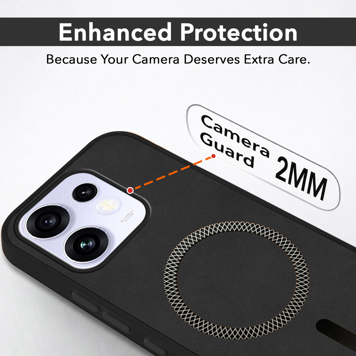 For Oppo Reno 16 Back Cover Case Leather Finish (MagSafe Compatible Wireless Charging | Soft Touch | Camera Bump Protection)