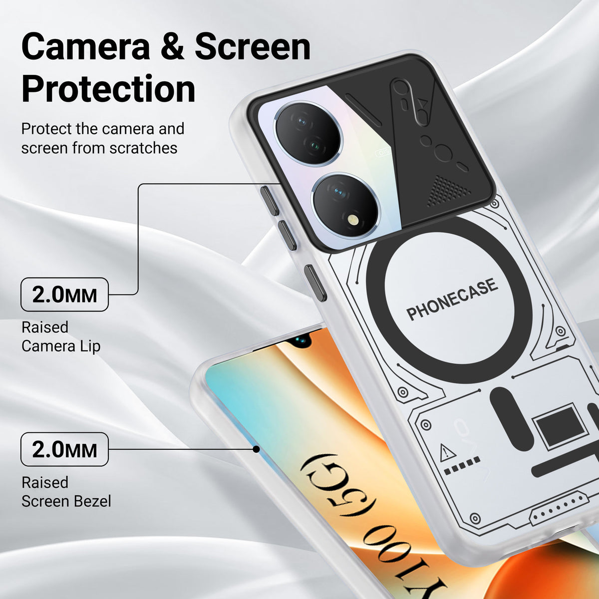 For Vivo Y100 5G Metallic Back Cover Case (Metallic Camera Protection & Buttons | Translucent Milky Shade | Hard Polycarbonate)