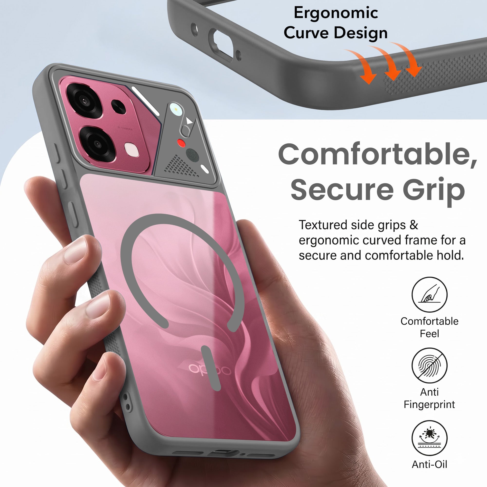 For Oppo F31 5G | Oppo F33 5G Back Cover Case Lifetime Anti-Yellow Clear (Camera Protection | Side Grip | Wireless MagSafe Compatible)