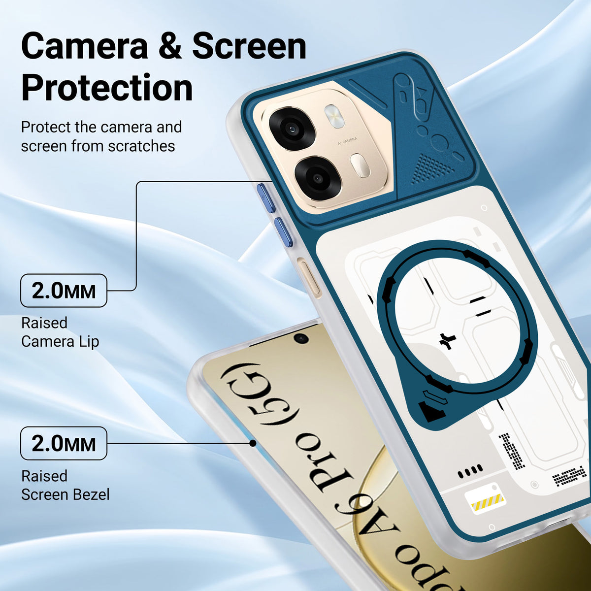For Oppo A6 Pro Metallic Back Cover Case (Metallic Camera Protection & Buttons | Translucent Milky Shade | Hard Polycarbonate)