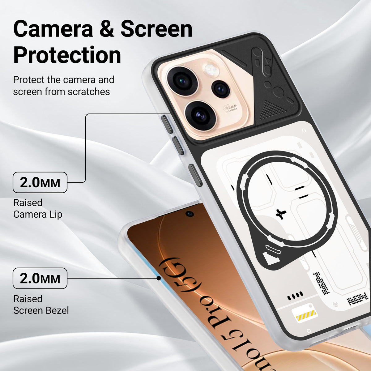 For Oppo Reno15 Pro 5G | Oppo Reno 15 Pro 5G Metallic Back Cover Case (Metallic Camera Protection & Buttons | Translucent Milky Shade | Hard Polycarbonate)