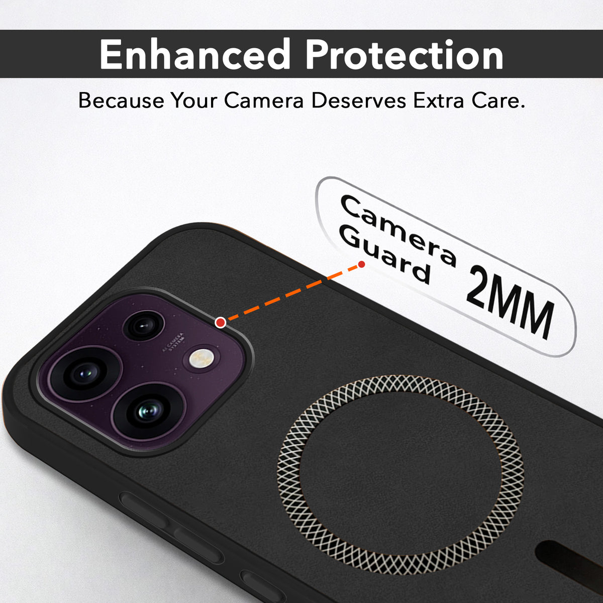 For Oppo Reno 16C 5G Back Cover Case Leather Finish (MagSafe Compatible Wireless Charging | Soft Touch | Camera Bump Protection)