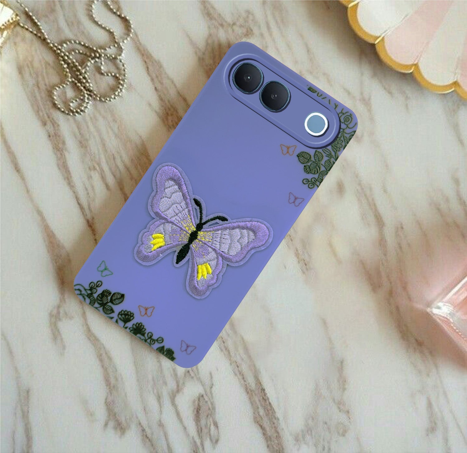 For Vivo S2 5G Back Cover Case (Soft Butterfly Embroidery | Women Teen Girls | Camera Protection| Matte Silicone)