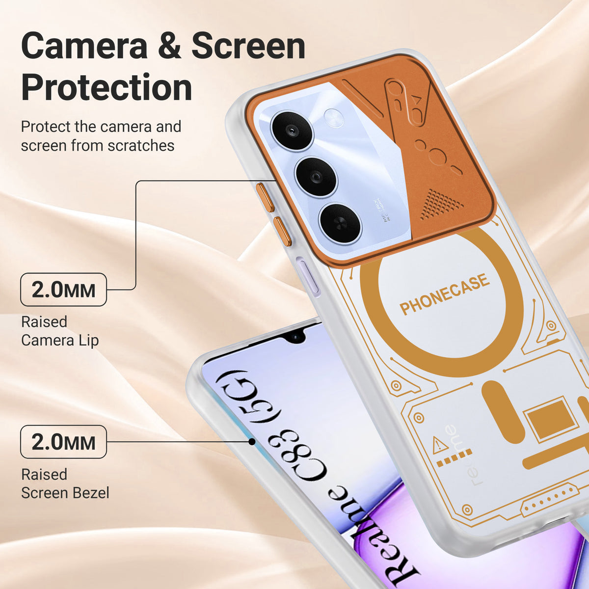 For Realme C83 5G Metallic Back Cover Case (Metallic Camera Protection & Buttons | Translucent Milky Shade | Hard Polycarbonate)