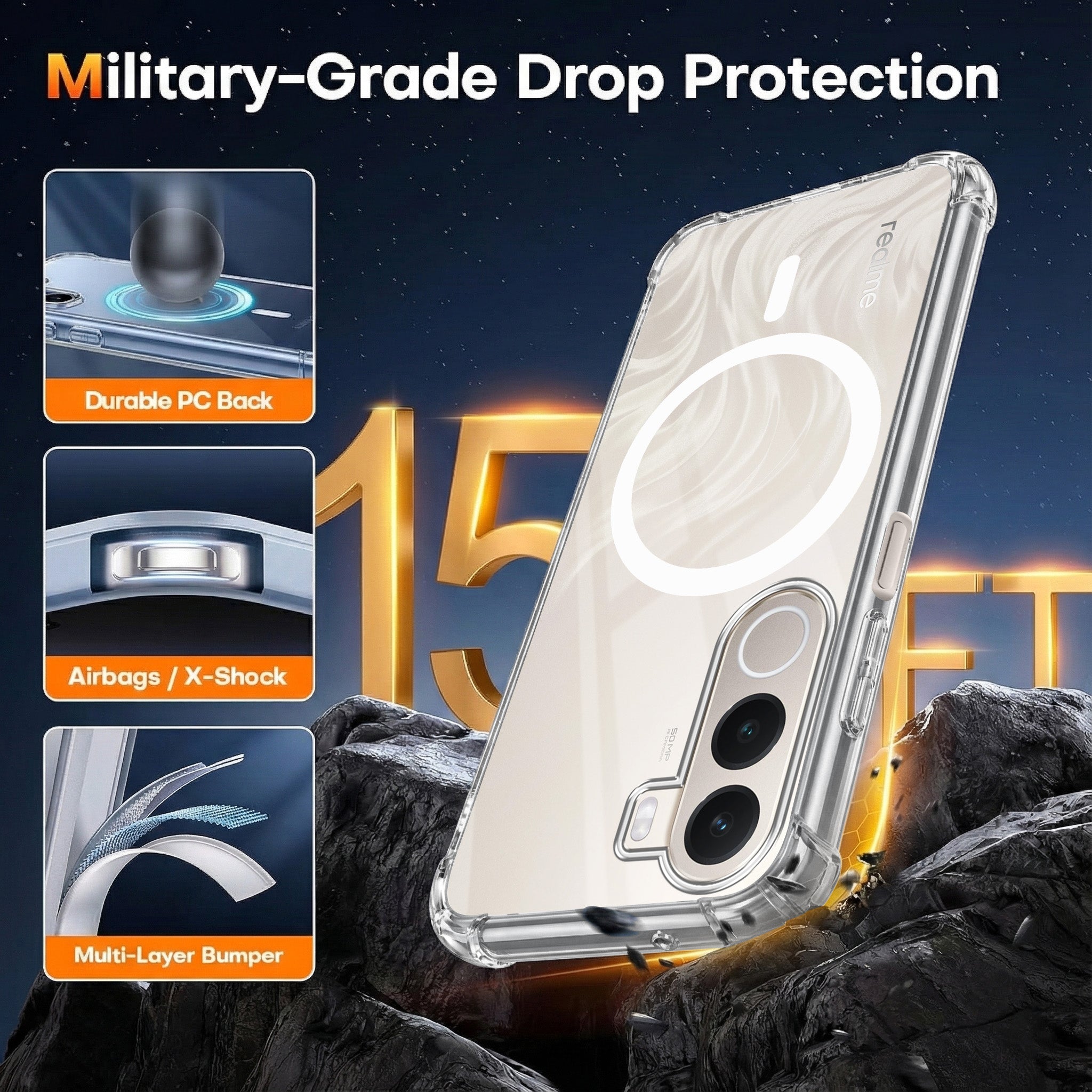 For Realme C100X Back Cover Shockproof Crystal-Clear (Magsafe Wireless Support | Drop & Camera Protection | Hard Polycarbonate)