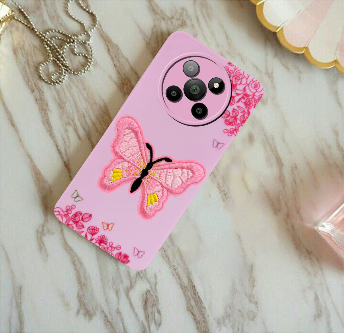 For Lava Agni 2 5G Back Cover Case (Soft Butterfly Embroidery | Women Teen Girls | Camera Protection| Matte Silicone)