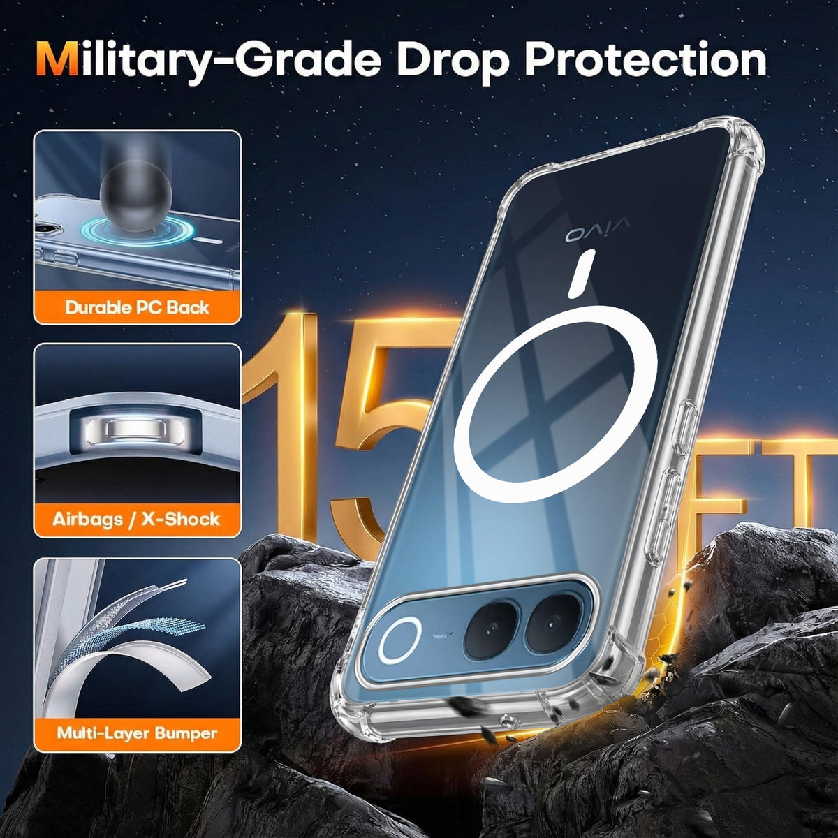 For Vivo S2 5G Back Cover Shockproof Crystal-Clear (Magsafe Wireless Support | Drop & Camera Protection | Hard Polycarbonate)