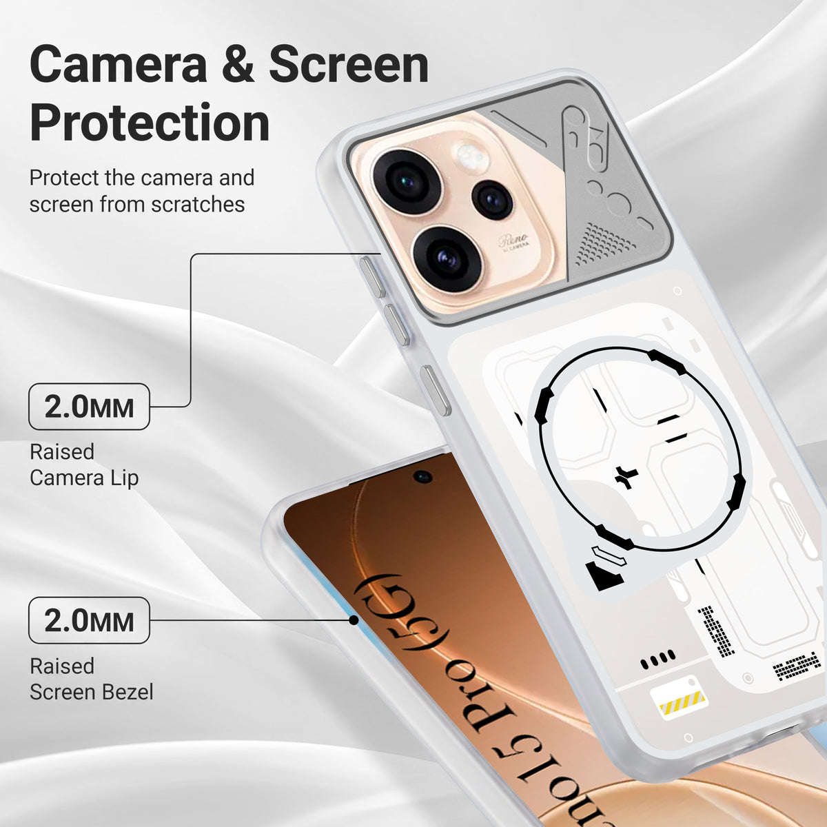 For Oppo Reno15 Pro 5G | Oppo Reno 15 Pro 5G Metallic Back Cover Case (Metallic Camera Protection & Buttons | Translucent Milky Shade | Hard Polycarbonate)