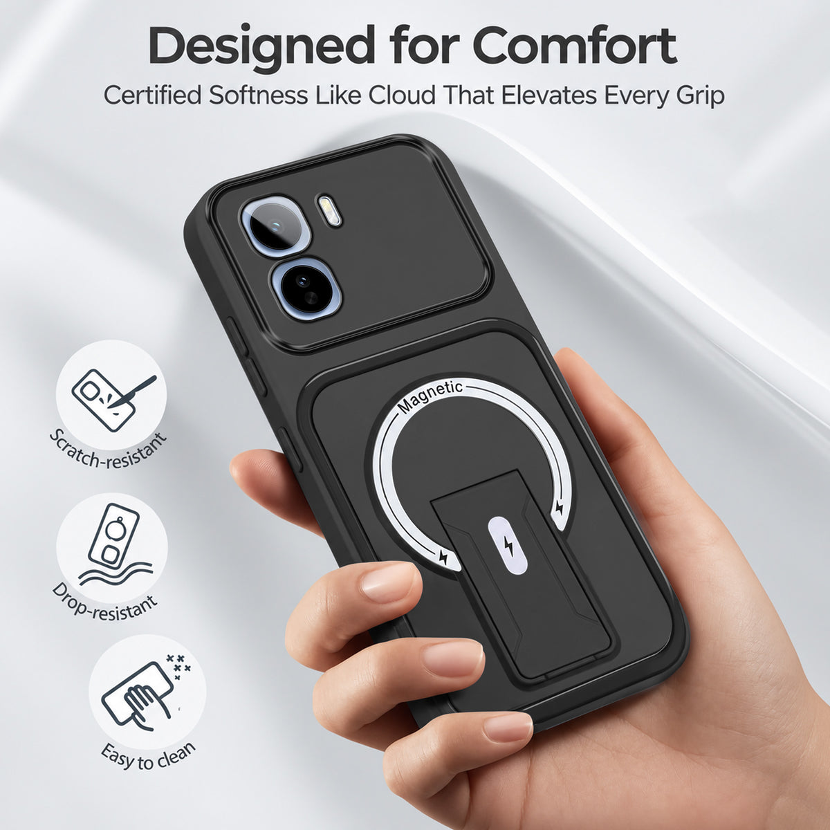 For Vivo T5 Pro 5G Back Case Cover Metallic (Hybrid Armor Kickstand | MagSafe Compatible | Camera Protection Shockproof)