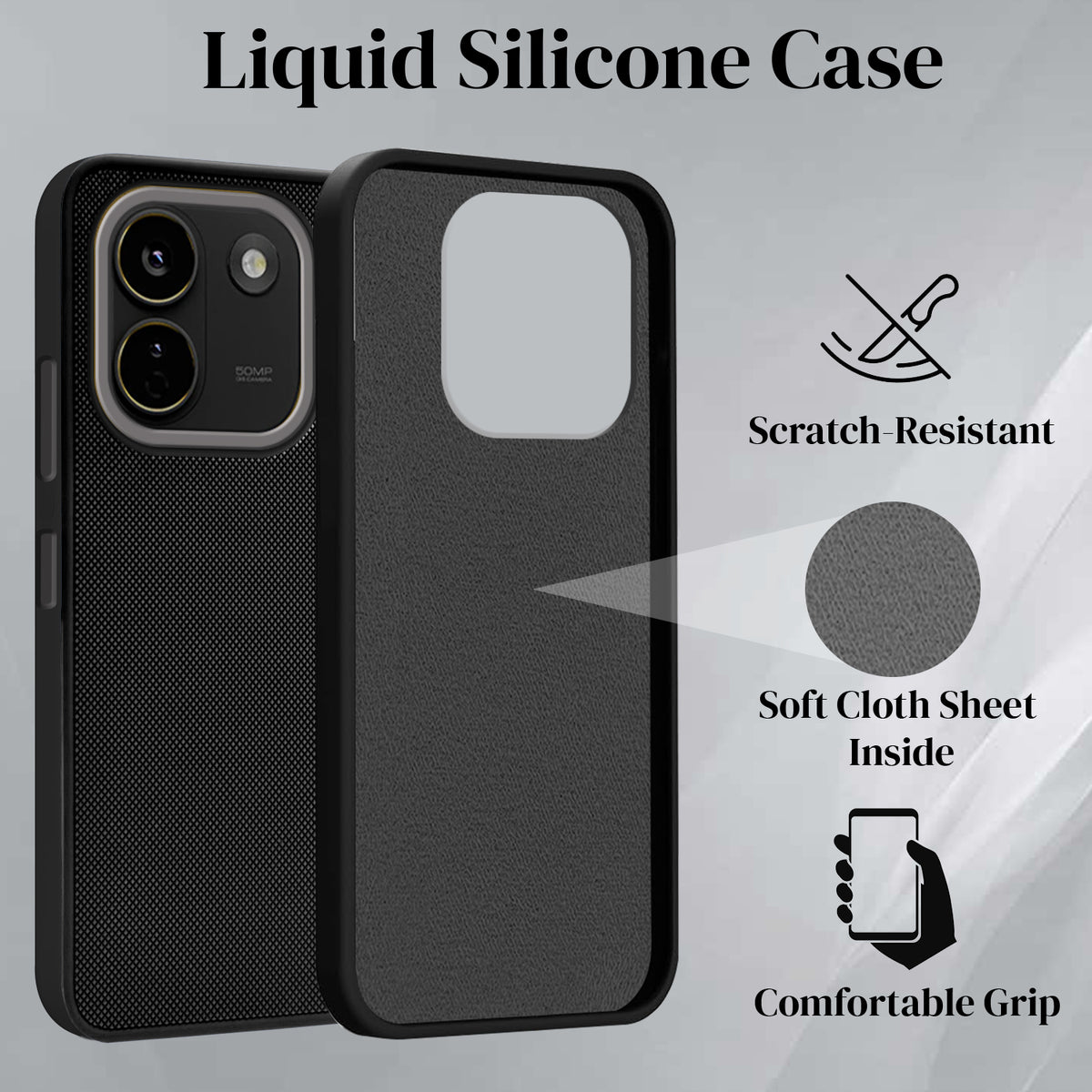 For Poco X8 Power Back Cover Case Rubberised (Textured Grip Design| Micro-Fiber Cloth Inside | Slim and Light Weight | Soft Touch and Feel)