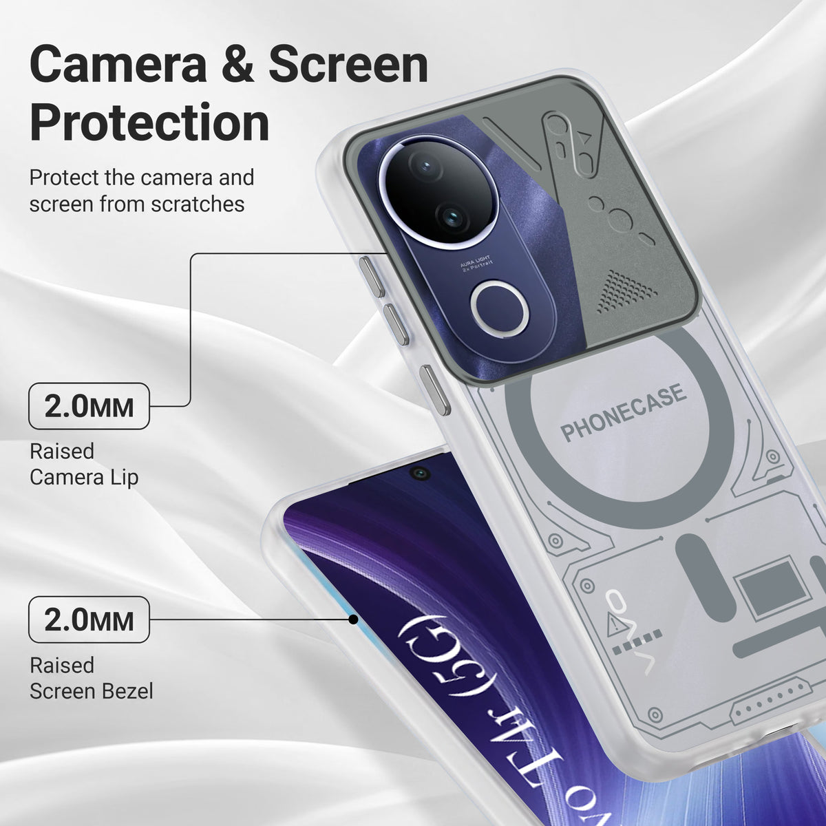 For Vivo T4R Metallic Back Cover Case (Metallic Camera Protection & Buttons | Translucent Milky Shade | Hard Polycarbonate)