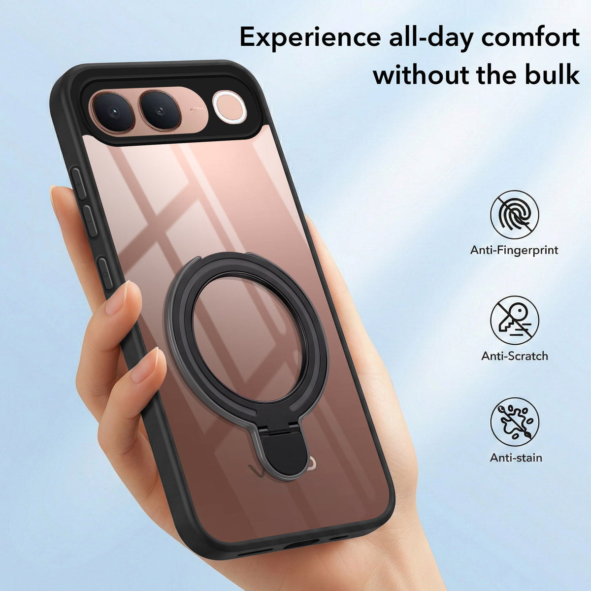 For Vivo S2 5G Back Cover Case (Kick Stand Ring Holder | Life time Anti Yellow | Camera Protection)