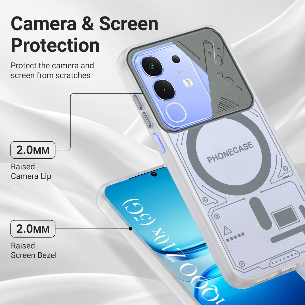 For Vivo iQOO Z10x Metallic Back Cover Case (Metallic Camera Protection & Buttons | Translucent Milky Shade | Hard Polycarbonate)