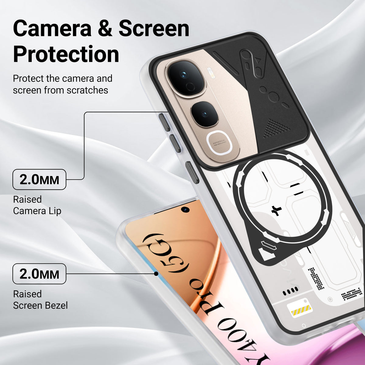 For Vivo Y400 Pro Metallic Back Cover Case (Metallic Camera Protection & Buttons | Translucent Milky Shade | Hard Polycarbonate)