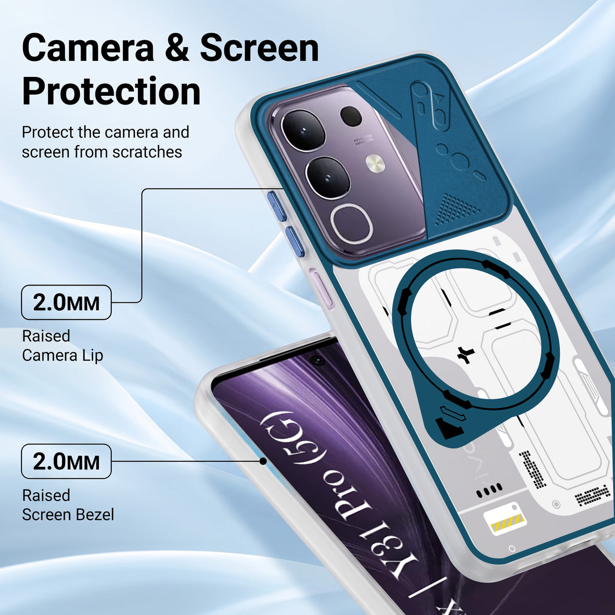 For Vivo T4x | Vivo Y31 Pro Metallic Back Cover Case (Metallic Camera Protection & Buttons | Translucent Milky Shade | Hard Polycarbonate)