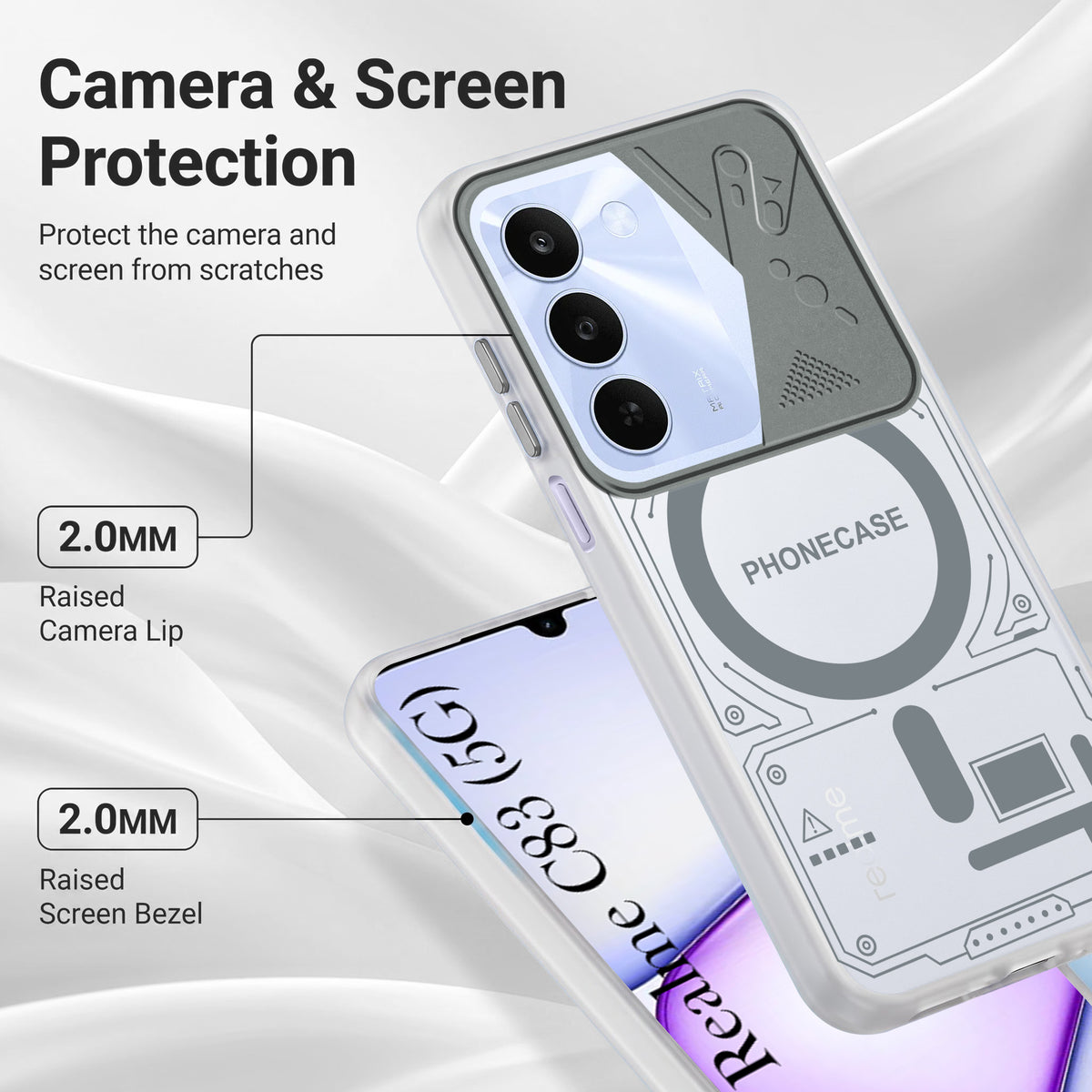 For Realme C83 5G Metallic Back Cover Case (Metallic Camera Protection & Buttons | Translucent Milky Shade | Hard Polycarbonate)