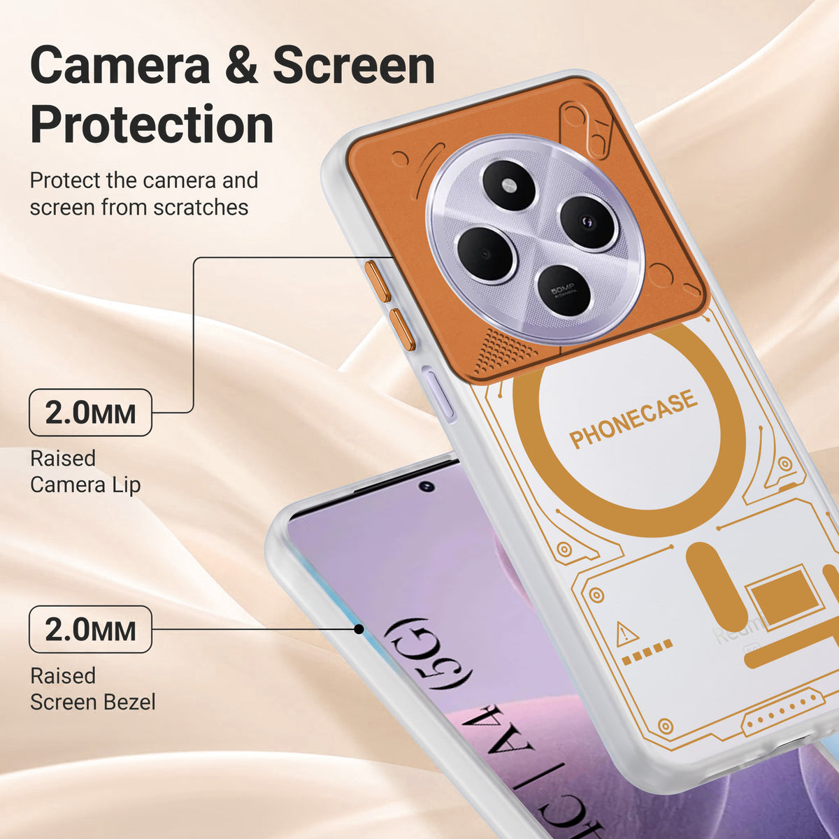 For Redmi A4 5G | Xiaomi Redmi 14C Metallic Back Cover Case (Metallic Camera Protection & Buttons | Translucent Milky Shade | Hard Polycarbonate)