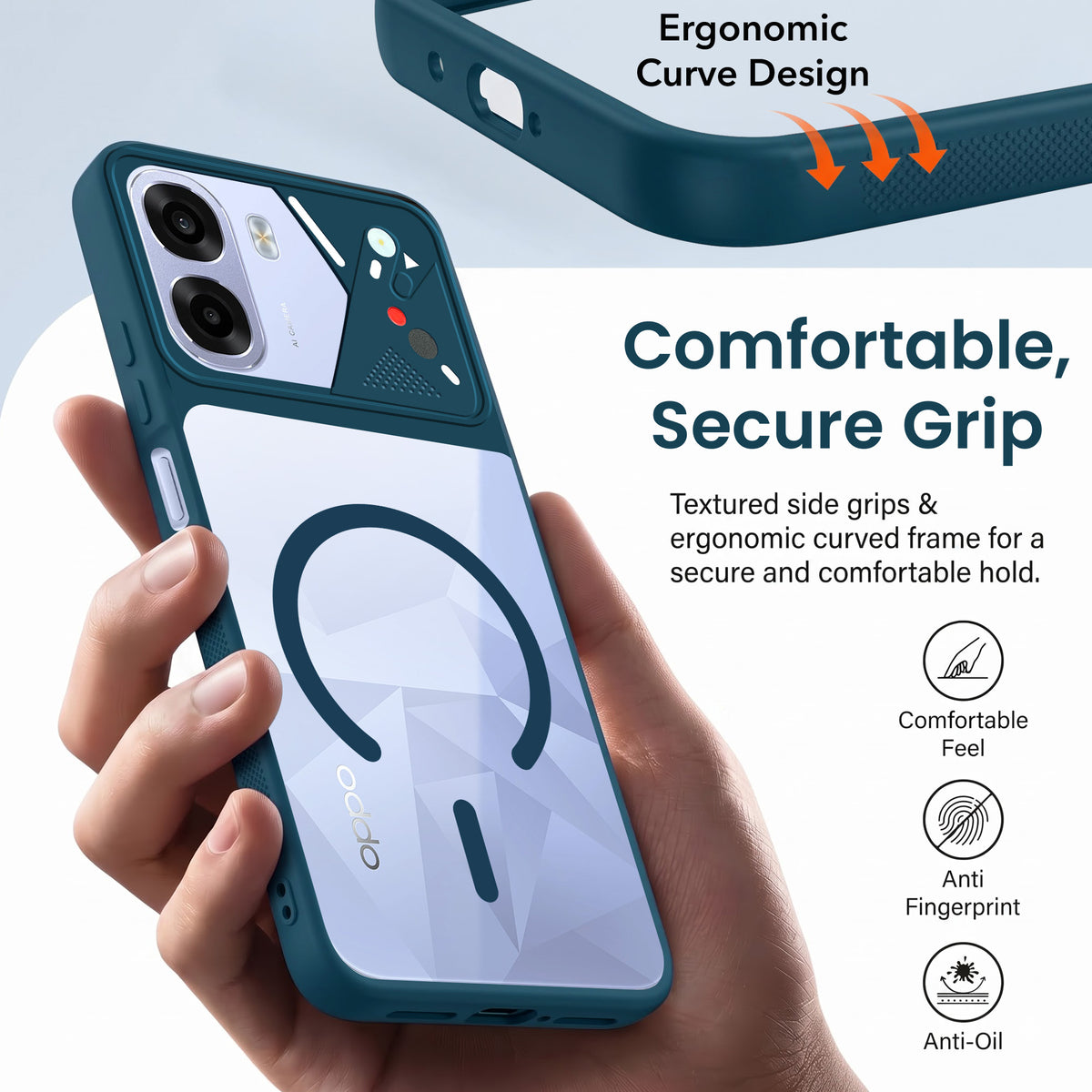 For Oppo K14x 5G Back Cover Case Lifetime Anti-Yellow Clear (Camera Protection | Side Grip | Wireless MagSafe Compatible)