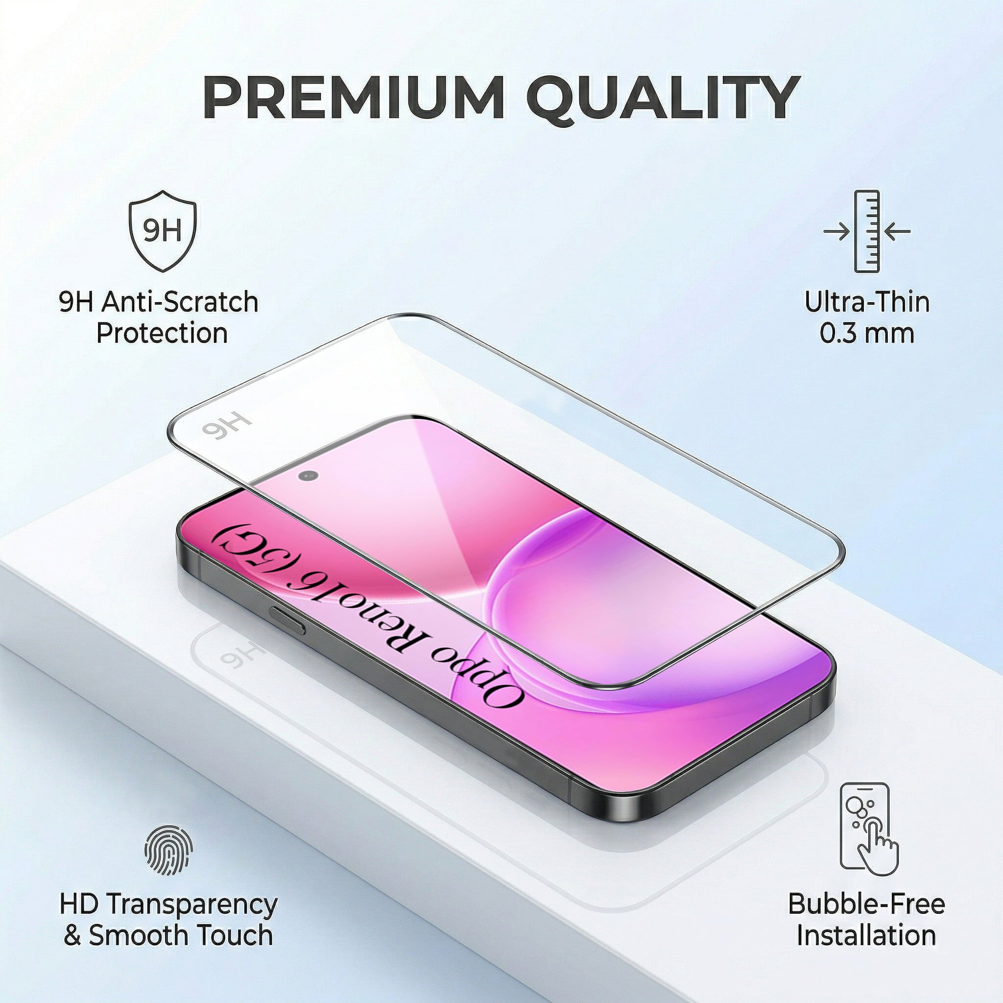 For Oppo Reno 16 (Combo with Back Cover and 9H Tempered Glass (Lifetime Anti-Yellow | Crystal Clear Shockproof | Oleophobic Coating Screen Glass)