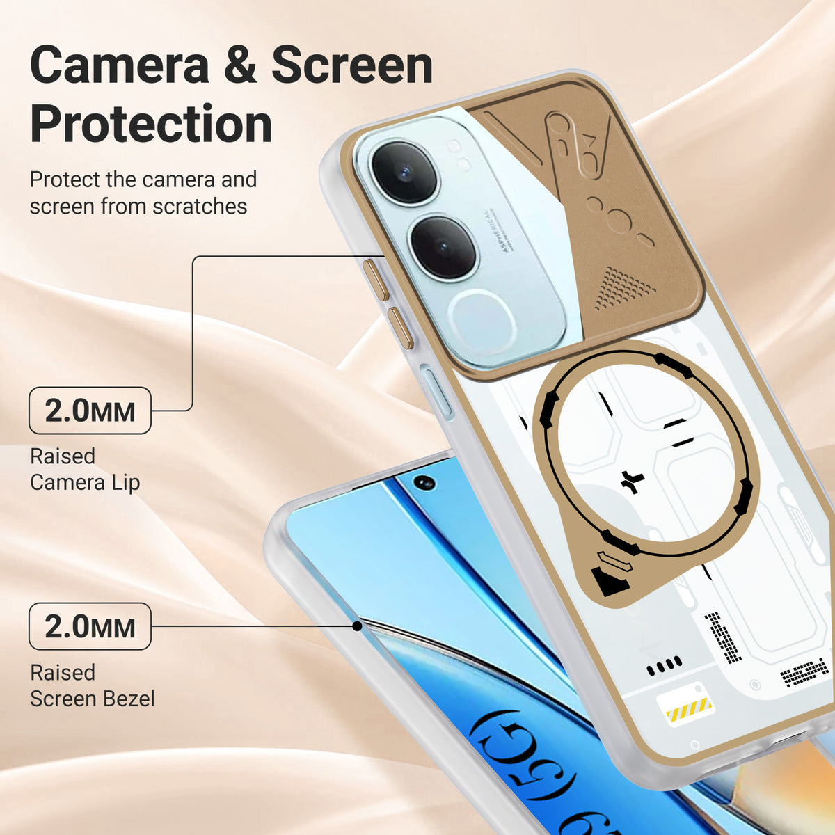 For Vivo Y29 Metallic Back Cover Case (Metallic Camera Protection & Buttons | Translucent Milky Shade | Hard Polycarbonate)