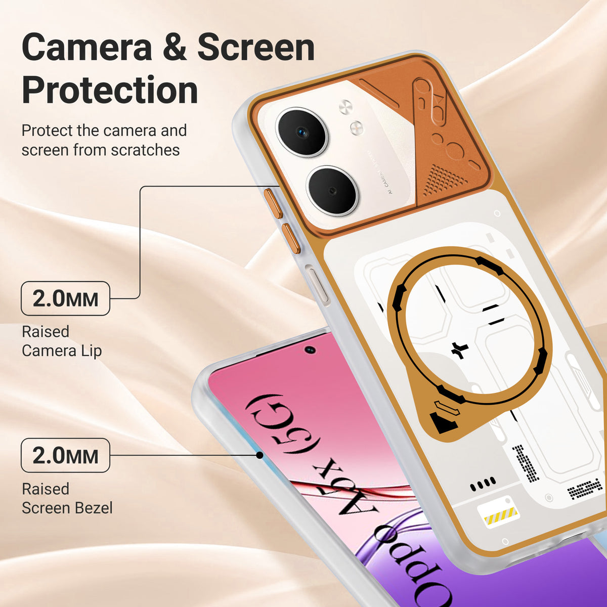 For Oppo A5X Metallic Back Cover Case (Metallic Camera Protection & Buttons | Translucent Milky Shade | Hard Polycarbonate)