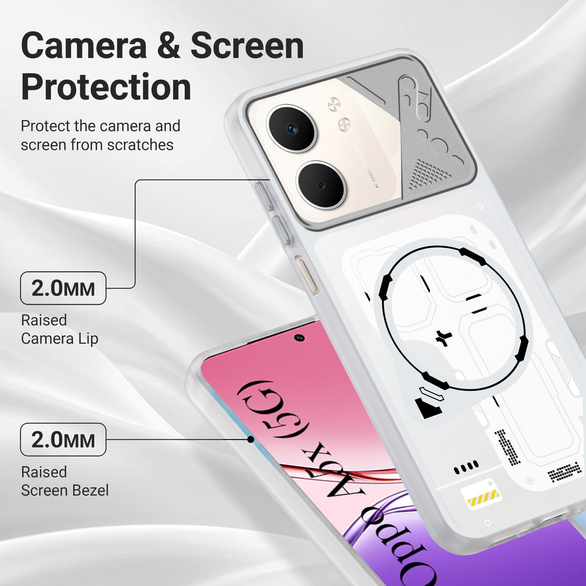 For Oppo A5X Metallic Back Cover Case (Metallic Camera Protection & Buttons | Translucent Milky Shade | Hard Polycarbonate)