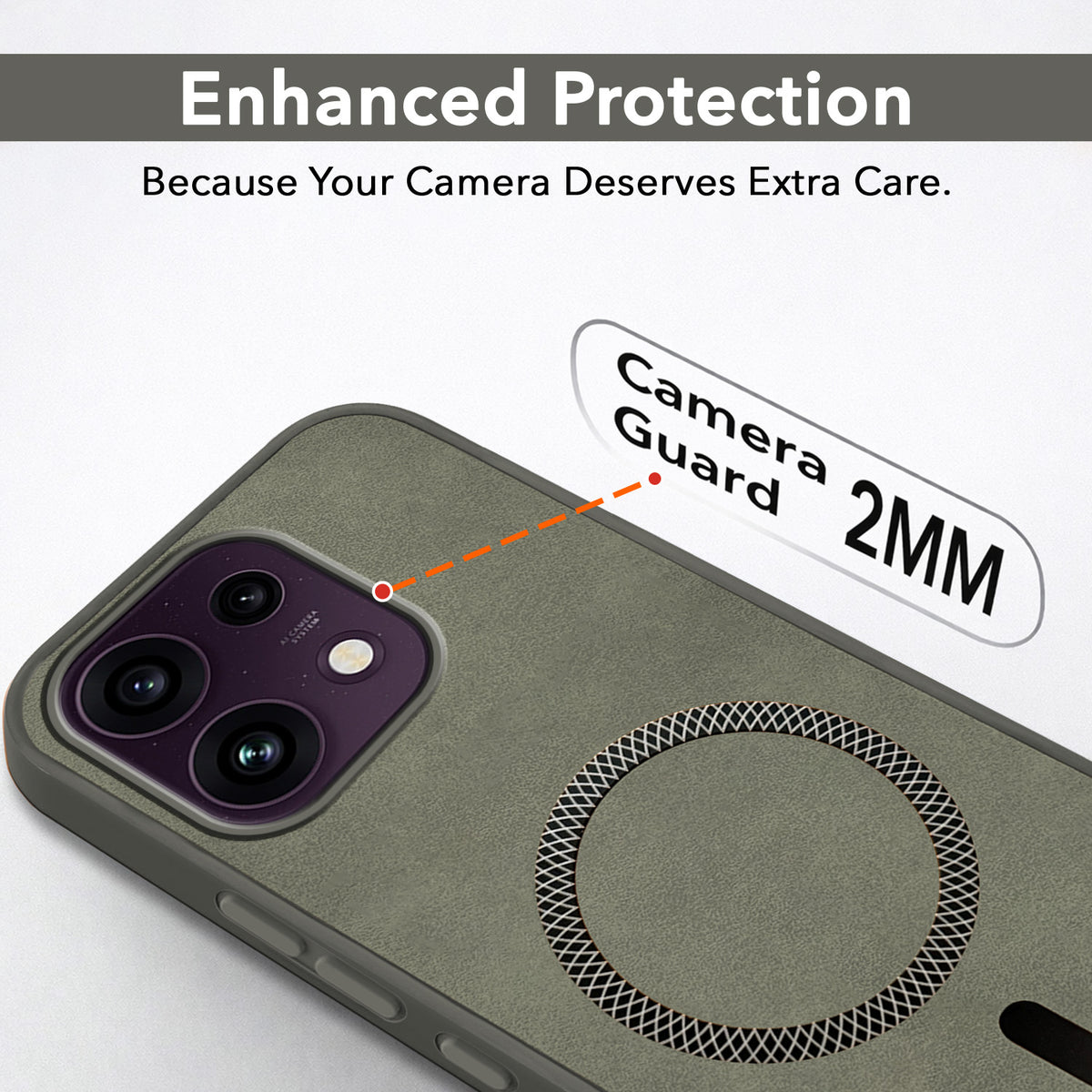 For Oppo Reno 16C 5G Back Cover Case Leather Finish (MagSafe Compatible Wireless Charging | Soft Touch | Camera Bump Protection)