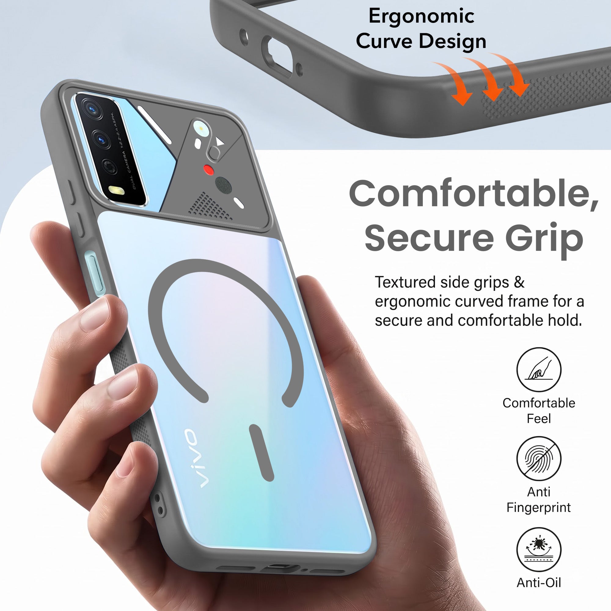 For Vivo Y12s | Y11s | Y12G Back Cover Case Lifetime Anti-Yellow Clear (Camera Protection | Side Grip | Wireless MagSafe Compatible)