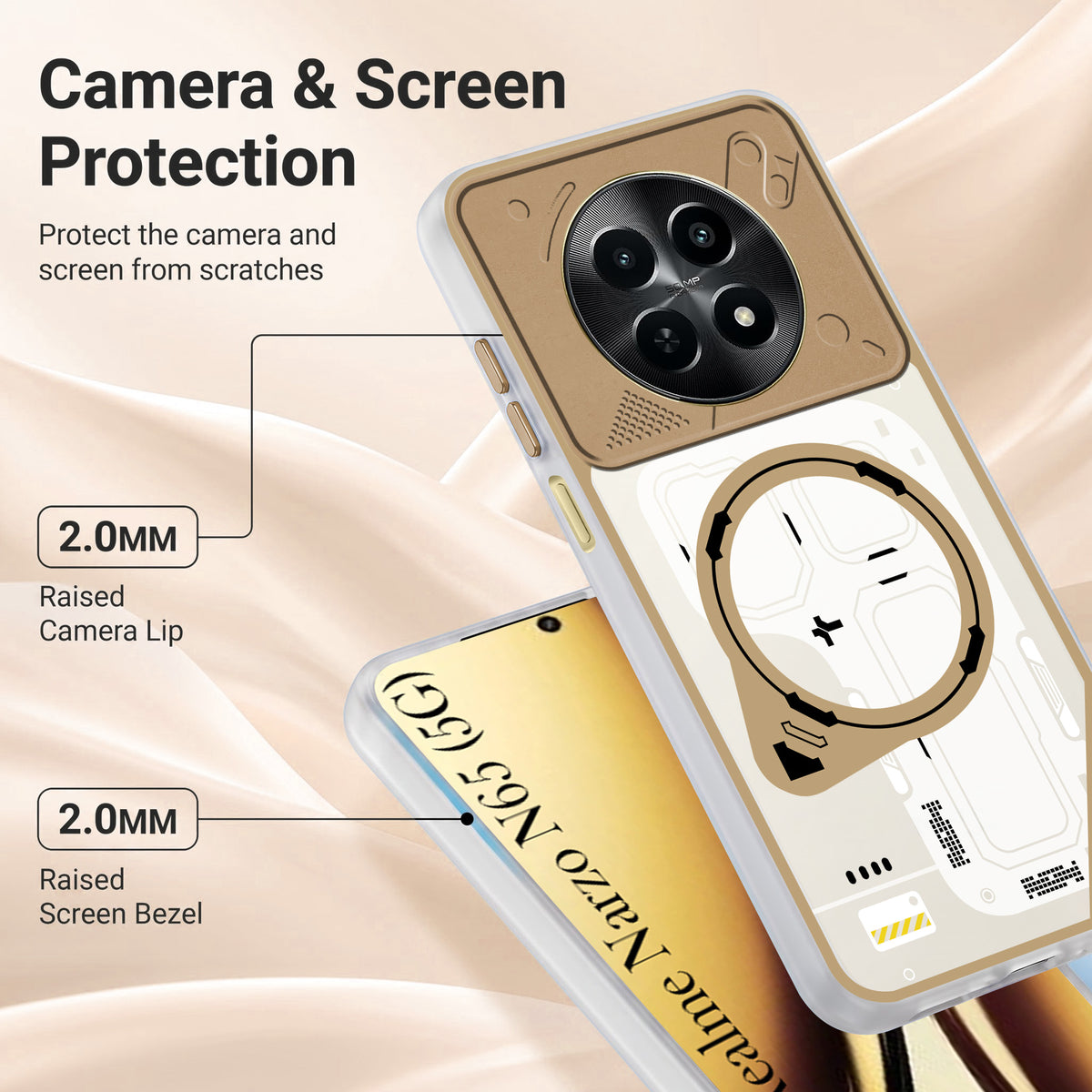 For Realme Narzo N65 5G Metallic Back Cover Case (Metallic Camera Protection & Buttons | Translucent Milky Shade | Hard Polycarbonate)