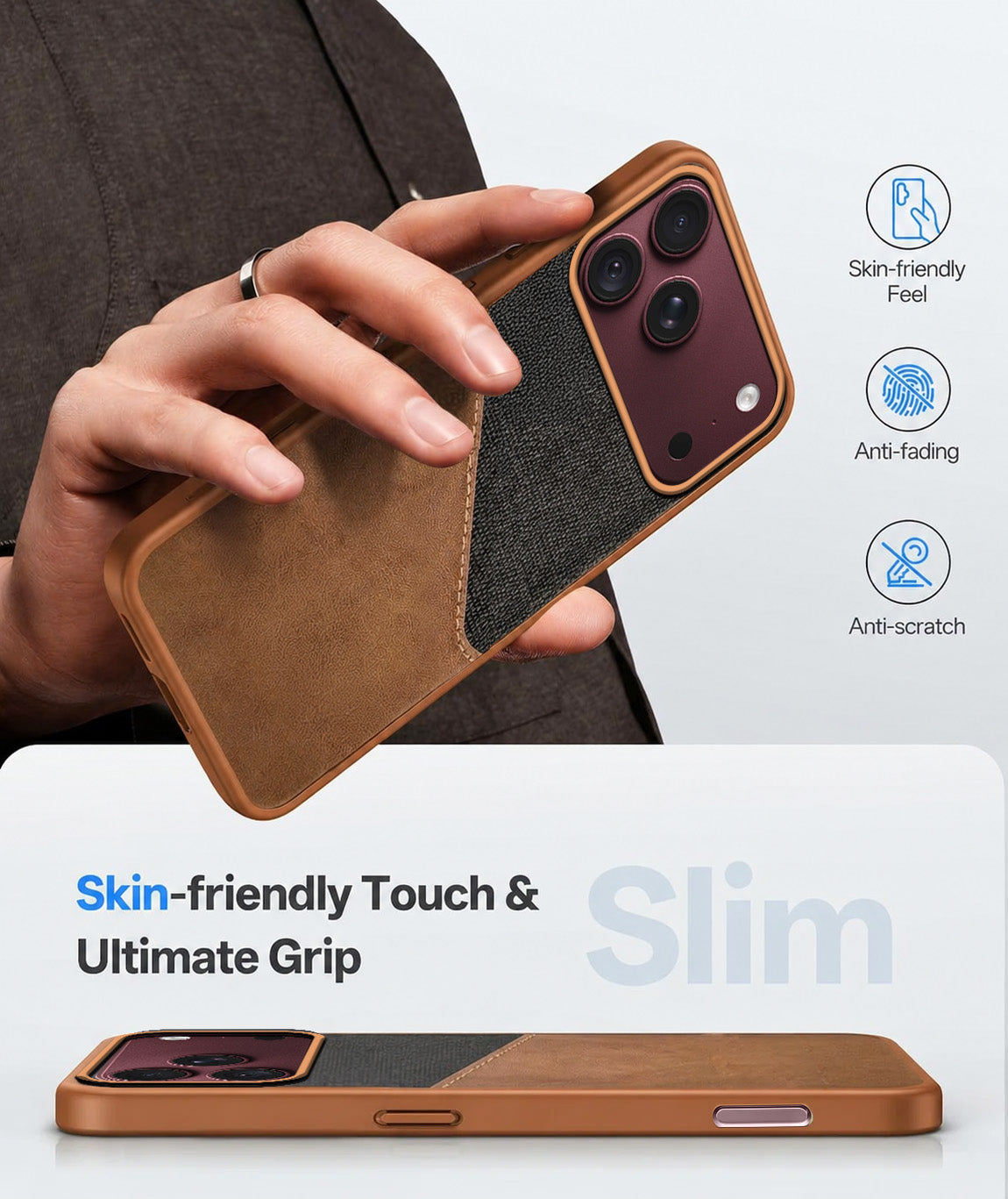 For Apple iPhone 18 Pro Max Back Cover Case (Dual PU Leather Stitch | Professional Minimalist | Soft and Flexible)