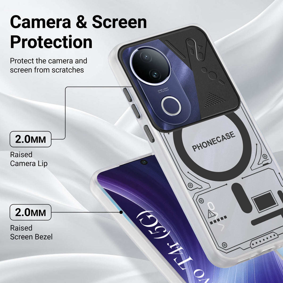 For Vivo T4R Metallic Back Cover Case (Metallic Camera Protection & Buttons | Translucent Milky Shade | Hard Polycarbonate)