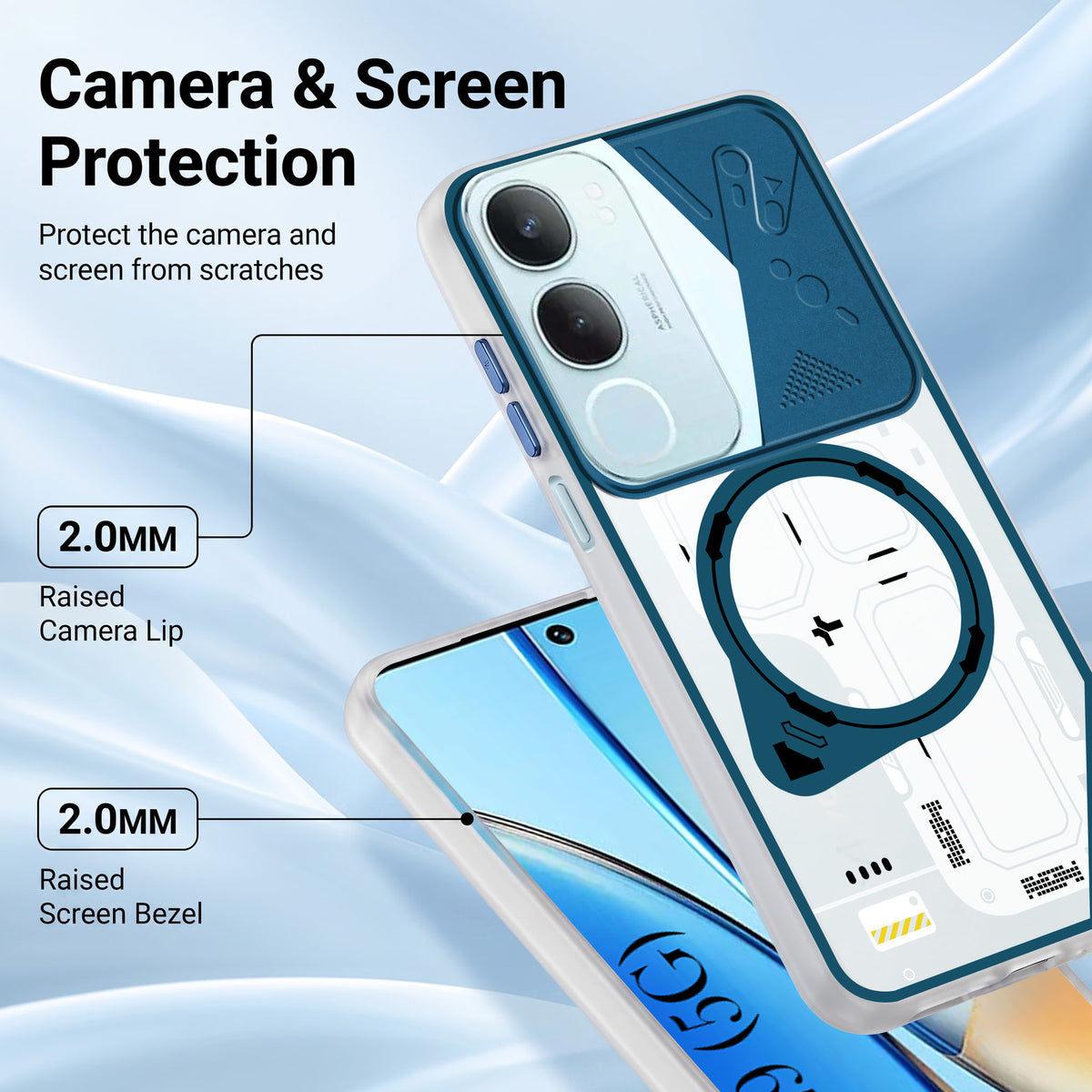 For Vivo Y29 Metallic Back Cover Case (Metallic Camera Protection & Buttons | Translucent Milky Shade | Hard Polycarbonate)