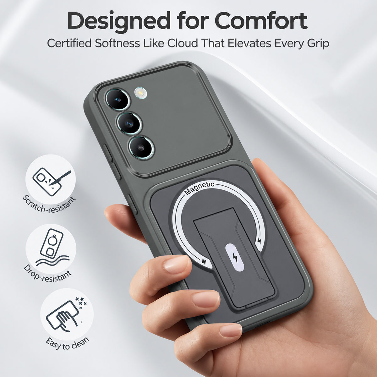 For Vivo T3 5G Back Case Cover Metallic (Hybrid Armor Kickstand | MagSafe Compatible | Camera Protection Shockproof)