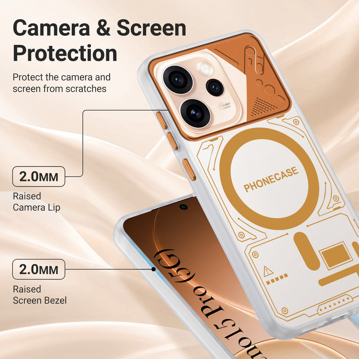 For Oppo Reno15 Pro 5G | Oppo Reno 15 Pro 5G Metallic Back Cover Case (Metallic Camera Protection & Buttons | Translucent Milky Shade | Hard Polycarbonate)