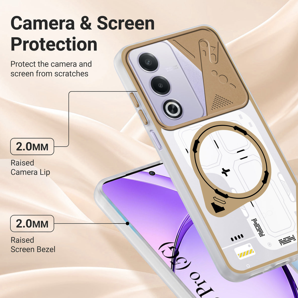 For Oppo A3 Pro 5G Metallic Back Cover Case (Metallic Camera Protection & Buttons | Translucent Milky Shade | Hard Polycarbonate)