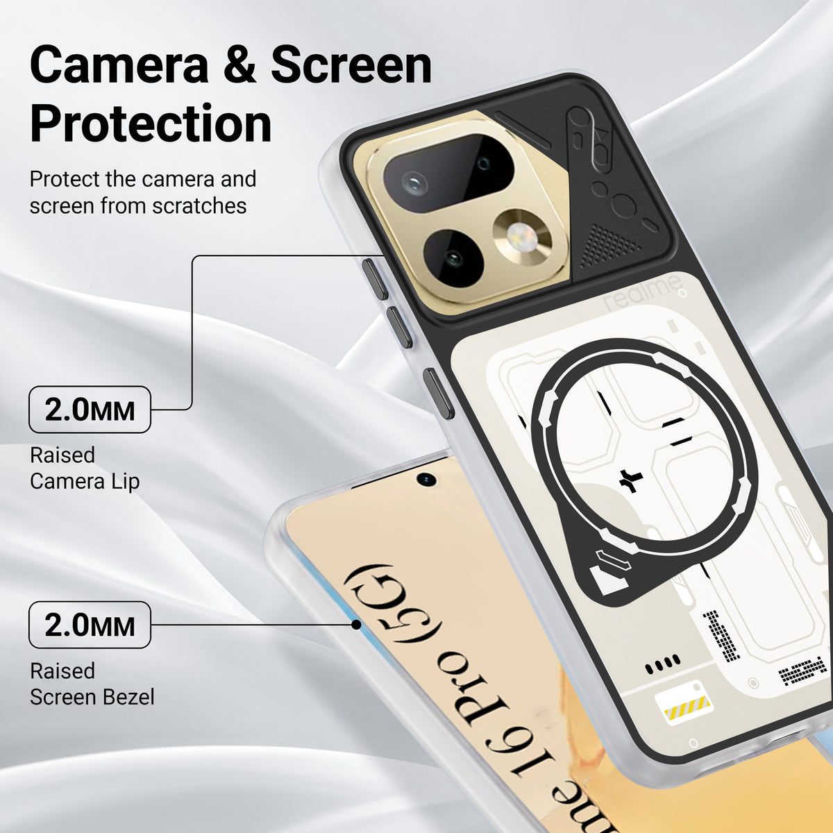 For Realme 16 Pro Metallic Back Cover Case (Metallic Camera Protection & Buttons | Translucent Milky Shade | Hard Polycarbonate)