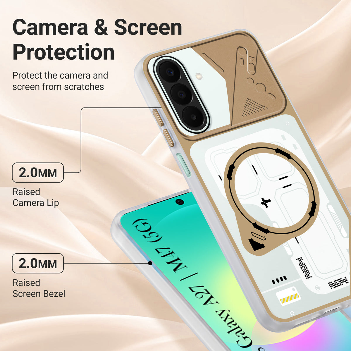 For Samsung Galaxy A27 5G | Galaxy M47 5G Metallic Back Cover Case (Metallic Camera Protection & Buttons | Translucent Milky Shade | Hard Polycarbonate)