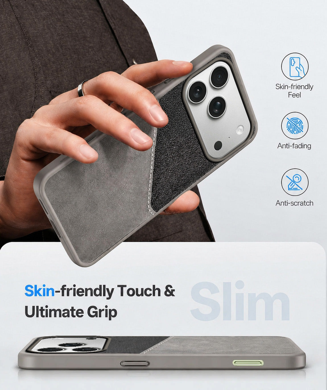 For iPhone 17 Pro | iPhone 18 Pro Back Cover Case (Dual PU Leather Stitch | Professional Minimalist | Soft and Flexible)