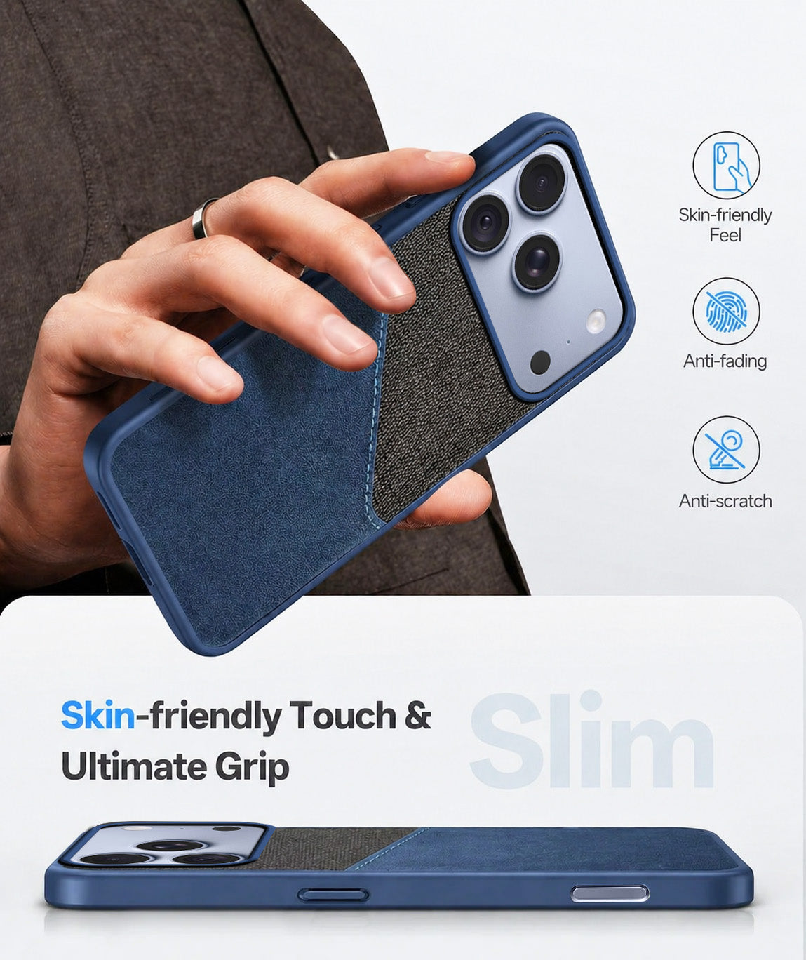 For Apple iPhone 18 Pro Back Cover Case (Dual PU Leather Stitch | Professional Minimalist | Soft and Flexible)