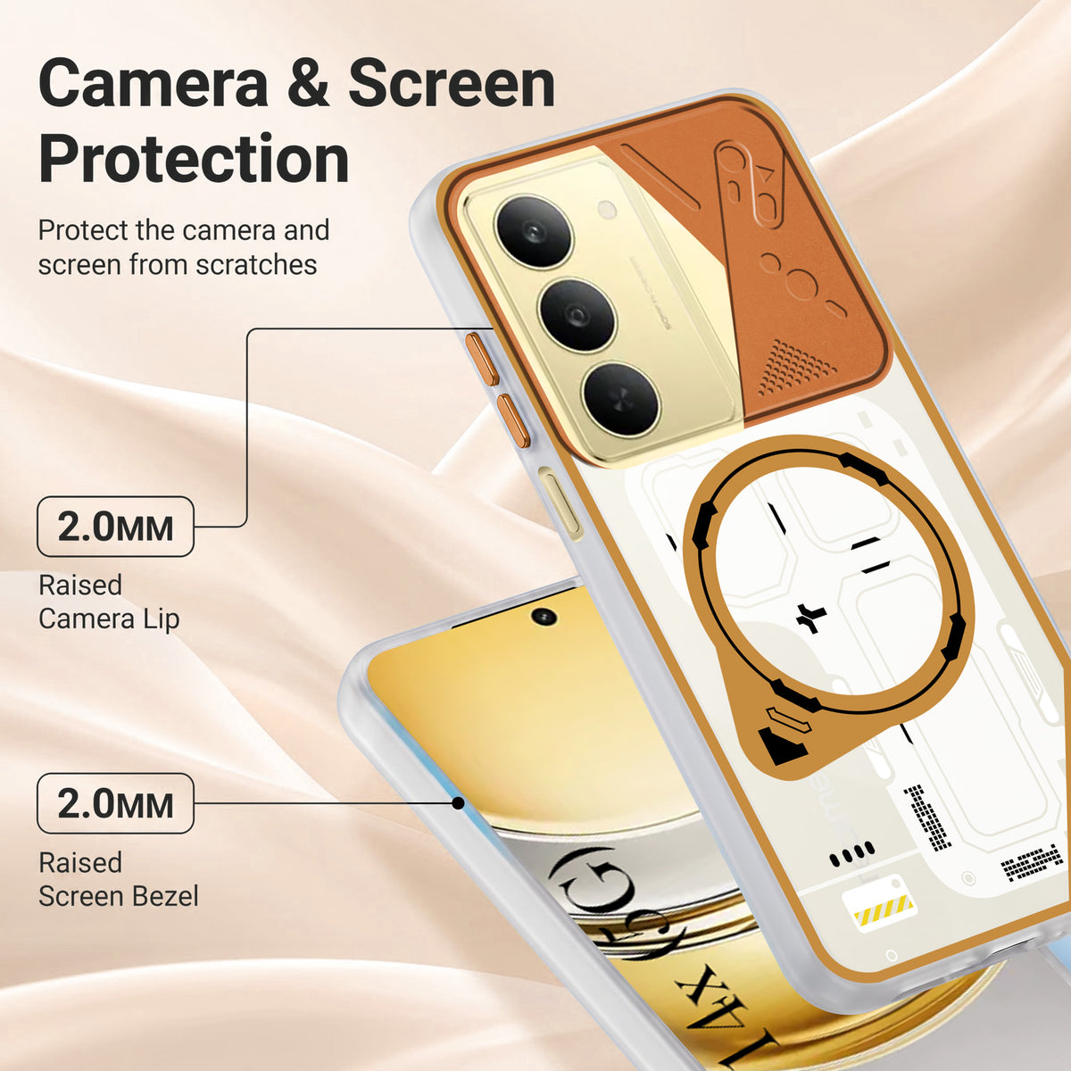 For Realme 14X Metallic Back Cover Case (Metallic Camera Protection & Buttons | Translucent Milky Shade | Hard Polycarbonate)