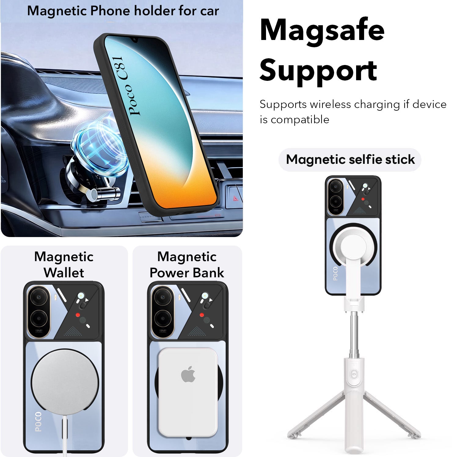 For Poco C81 Back Cover Case Lifetime Anti-Yellow Clear (Camera Protection | Side Grip | Wireless MagSafe Compatible)
