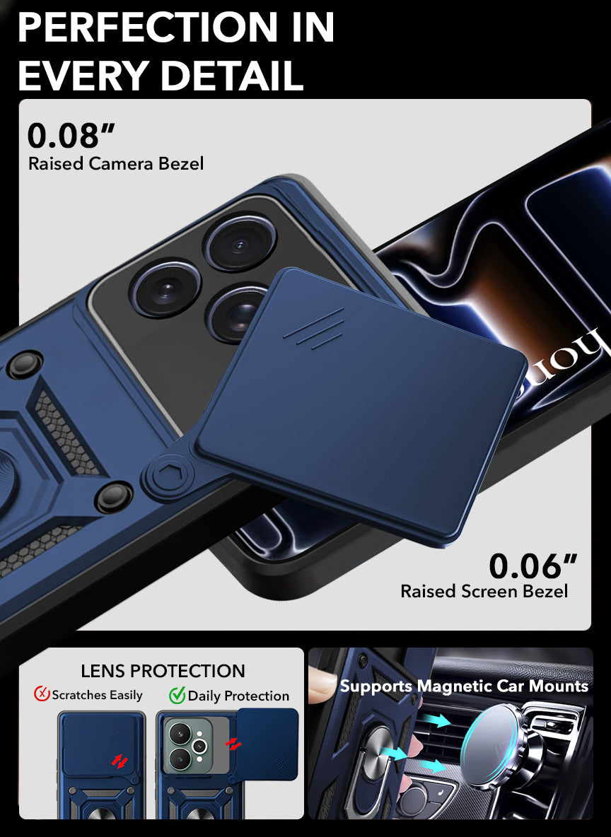 For iPhone 17 Pro | iPhone 18 Pro Back Cover Case Hybrid Armor (Sliding Shutter Camera Protection | Polycarbonate |Ring Holder Kickstand)