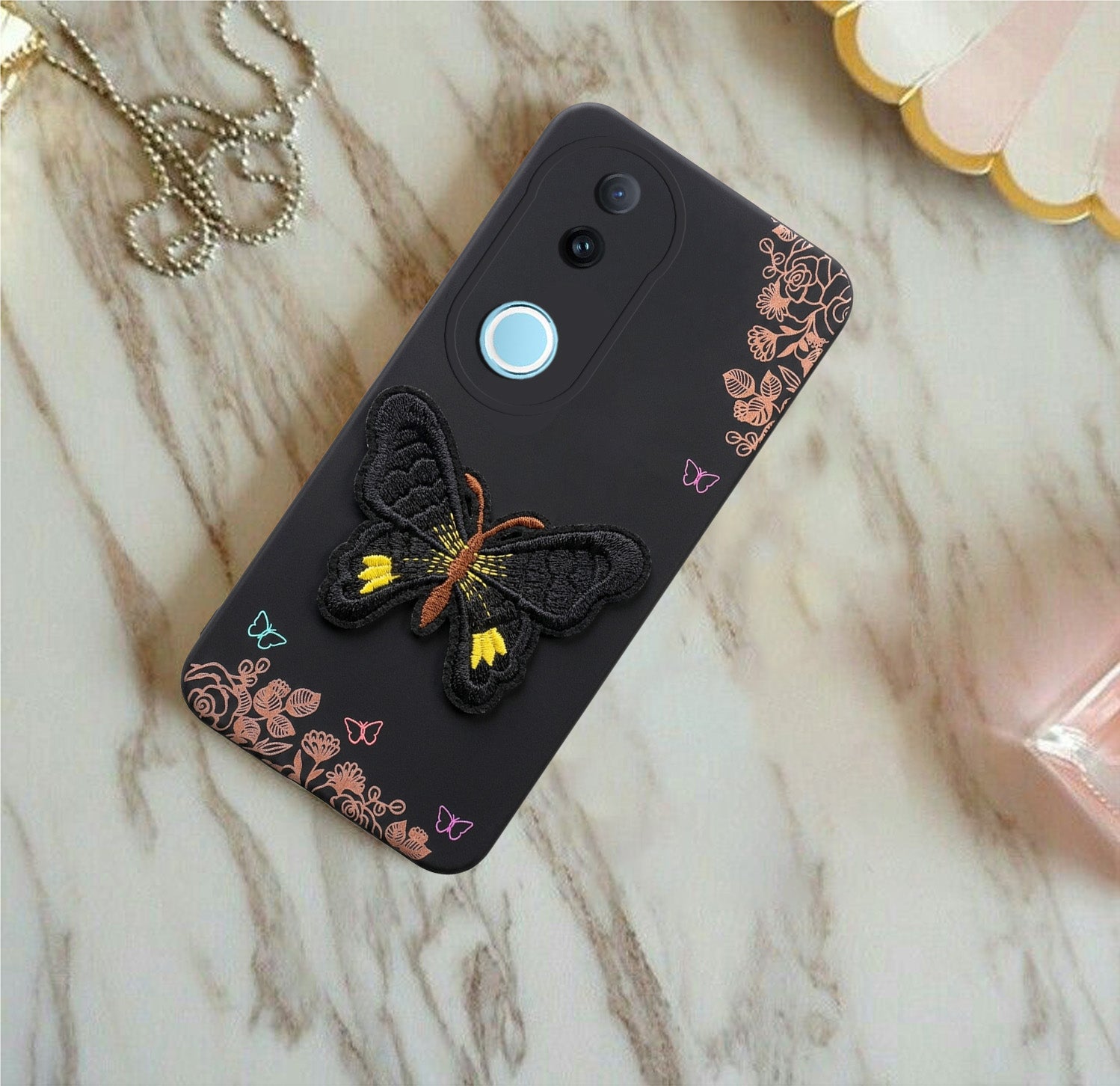 For Vivo iQOO Z10R Back Cover Case (Soft Butterfly Embroidery | Women Teen Girls | Camera Protection| Matte Silicone)