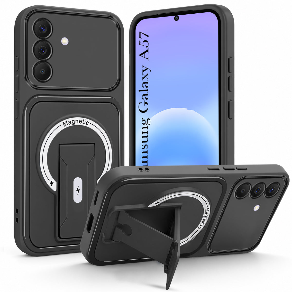 For Samsung Galaxy A57 5G Back Case Cover Metallic (Hybrid Armor Kickstand | MagSafe Compatible | Camera Protection Shockproof)