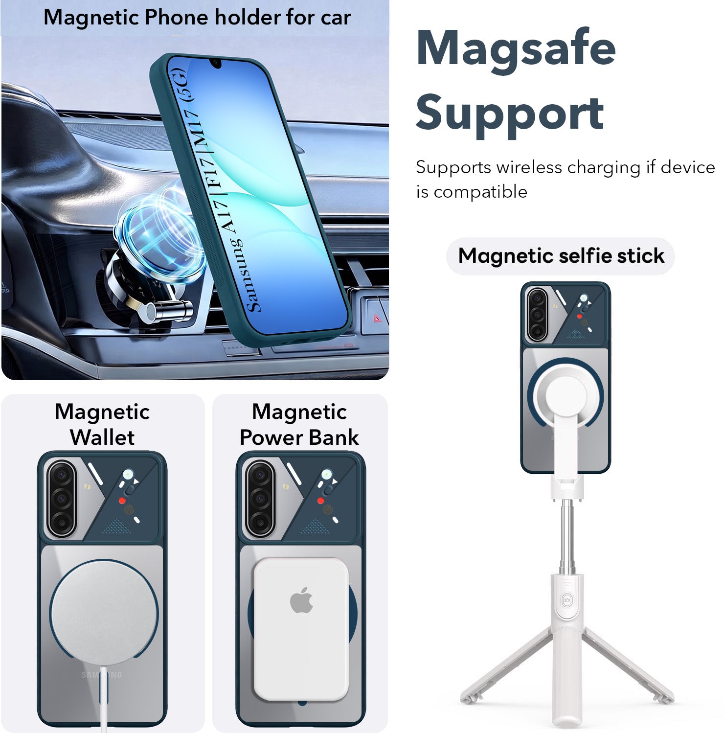 For Samsung Galaxy A17 | Samsung F17 | Samsung M17 5G Back Cover Case Lifetime Anti-Yellow Clear (Camera Protection | Side Grip | Wireless MagSafe Compatible)