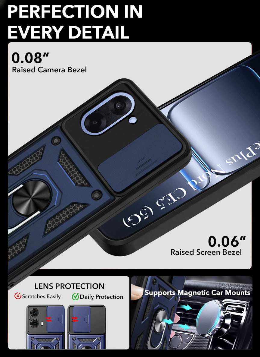 For Oneplus Nord CE 5 Back Cover Case (Sliding Shutter Camera Protection | Polycarbonate |Ring Holder Kickstand)